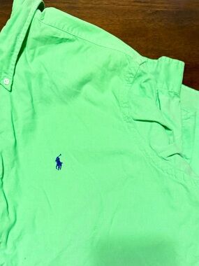 Ralph Lauren Polo Shirt in Bright Green with Blue Pony Corduroy